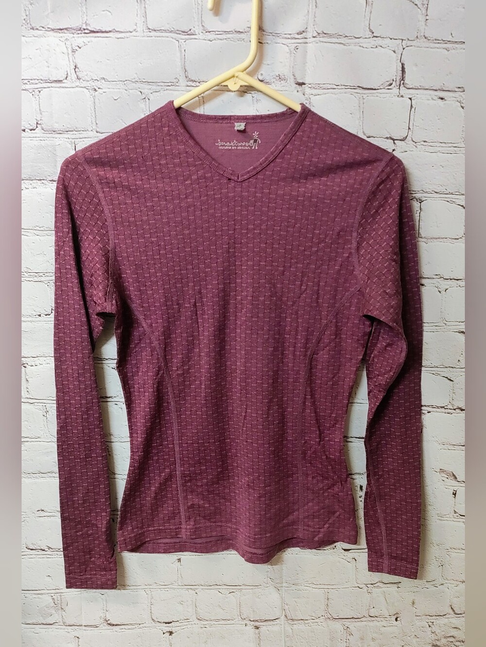 Smartwool Women's Baselayer Burgundy Pattern V Neck Longsleeve Thermal Ski